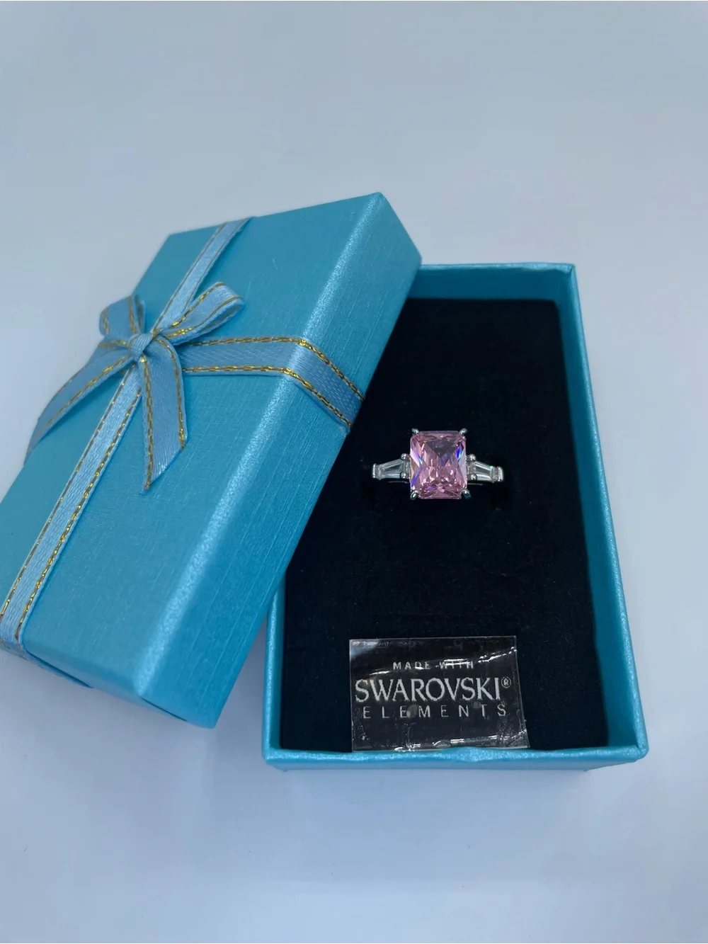 Swarovski Crystals Elements Pink Crystal Solitaire Glam Cocktail Ring Sz 10